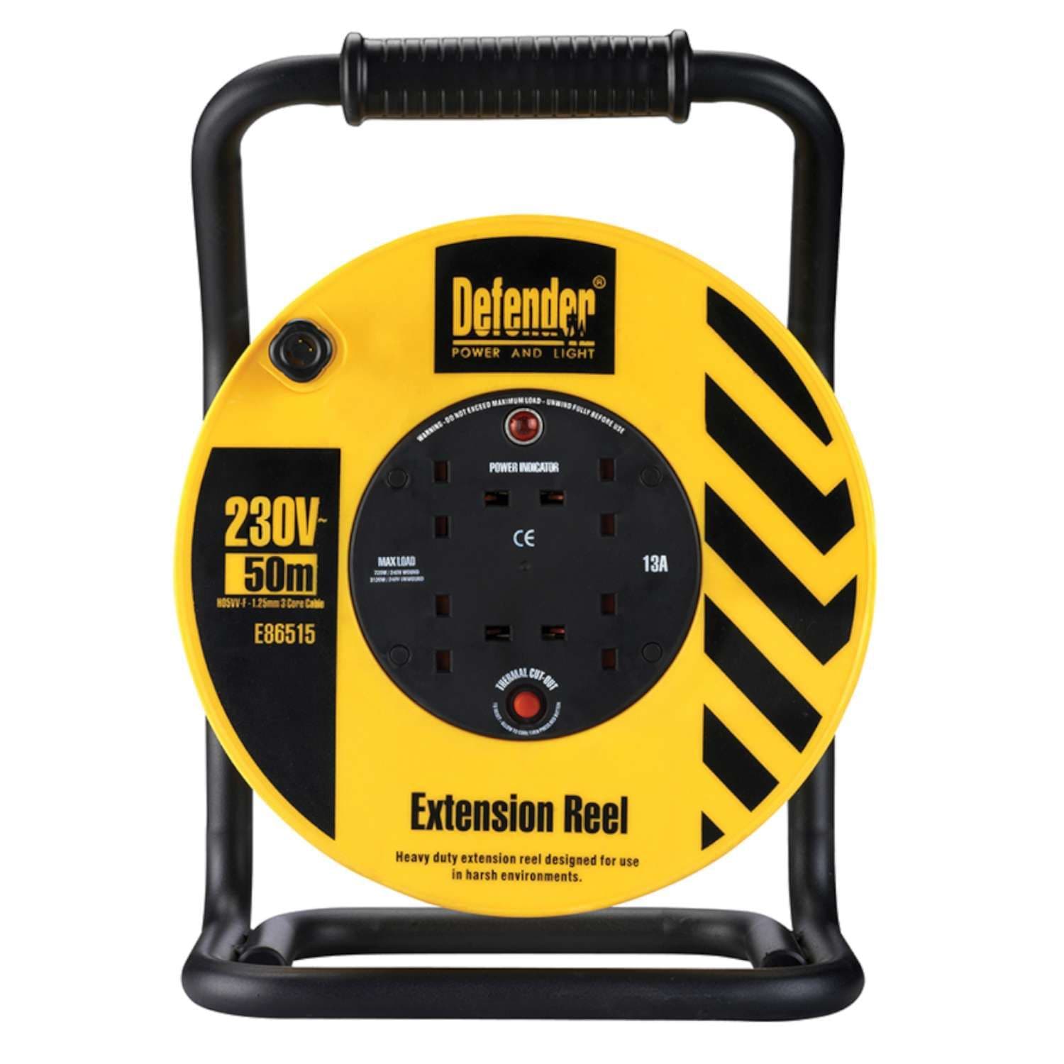 240V Cable Reel Extension Lead 50m 4 Sockets