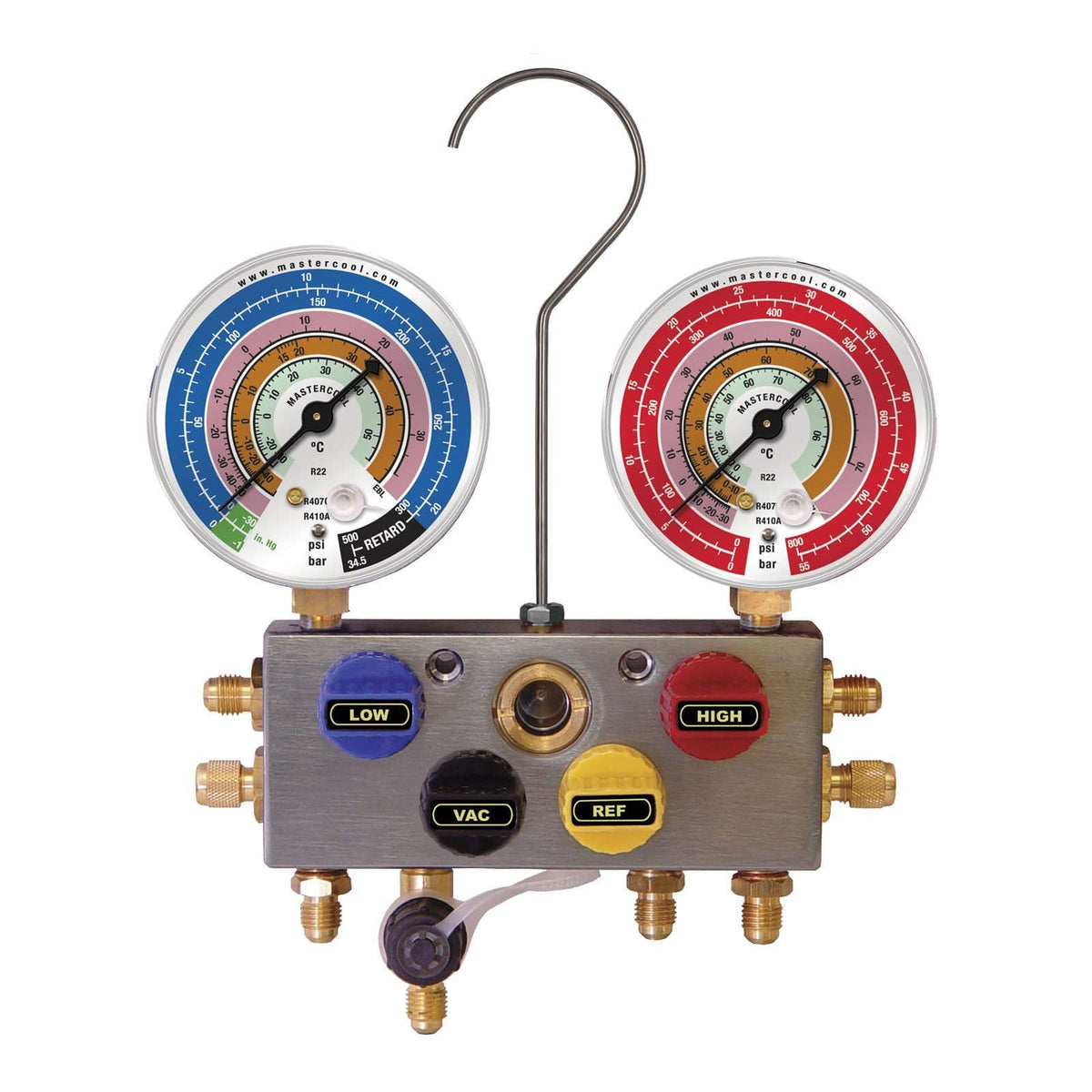 Mastercool 4 Way Manifold Set R410A R407C R22 Air Conditioning One Ltd mastercool-4-way-manifold-set-r410a-r407c-r22-air-conditioning-one-ltd