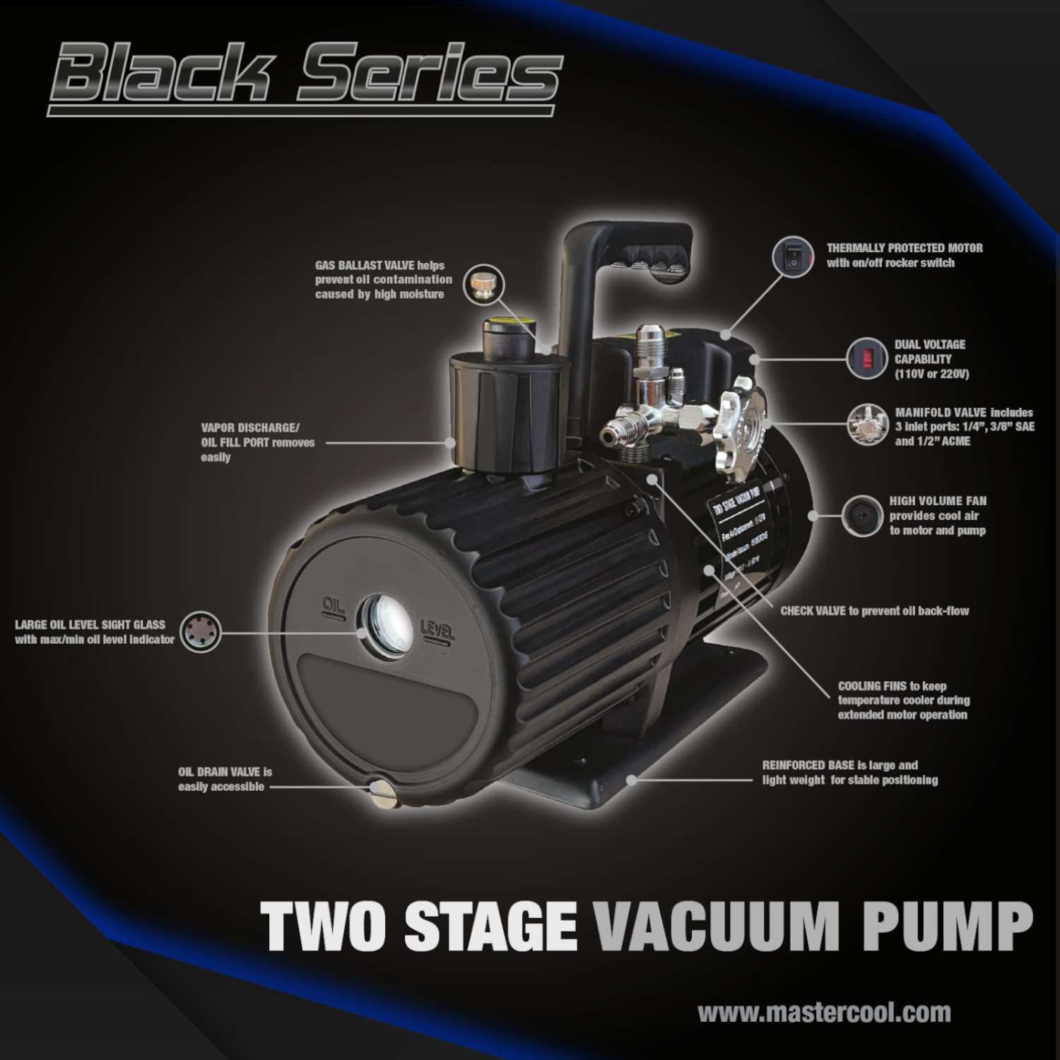 Mastercool Black Series 12 CFM Vacuum Pump Dual Voltage