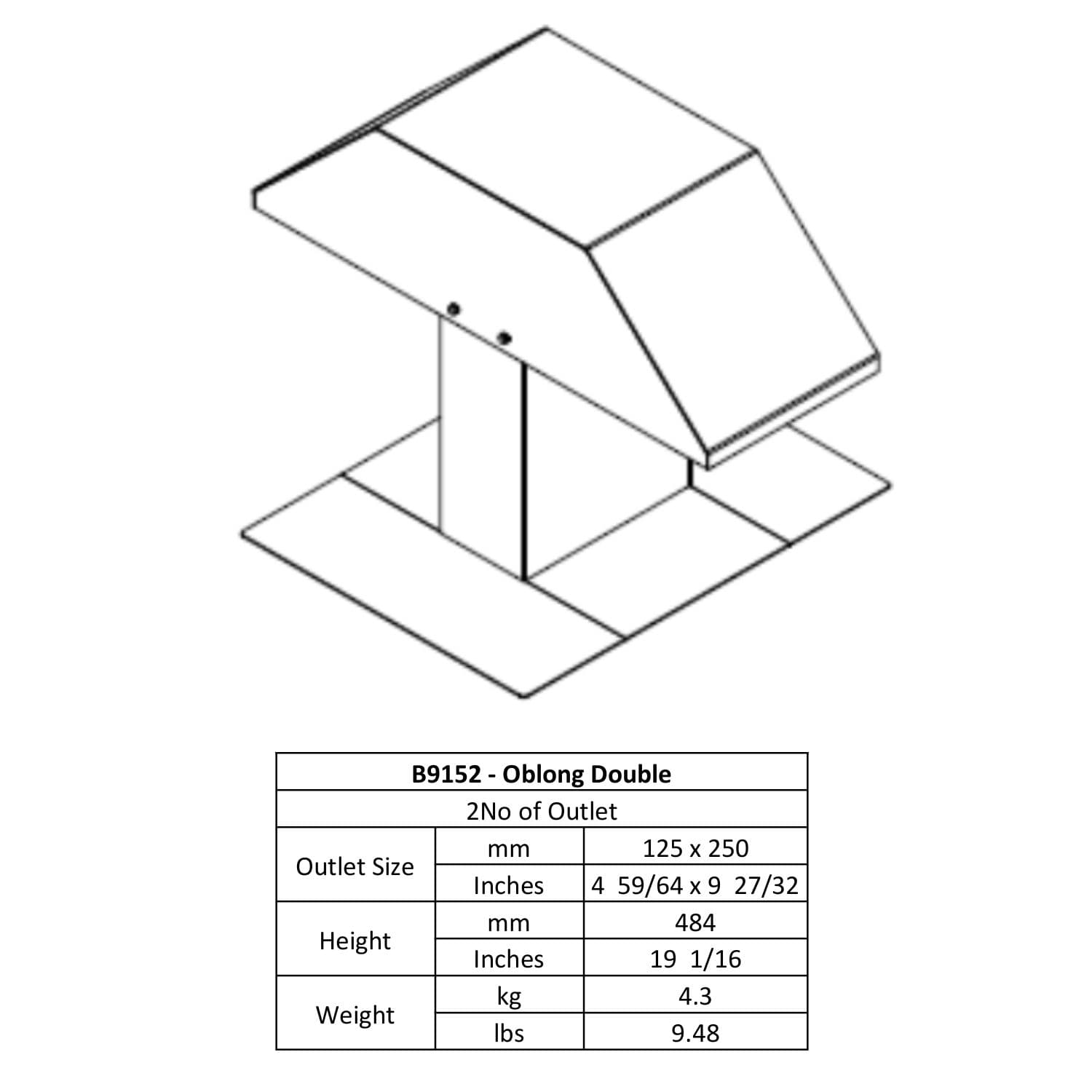 Swan Neck Oblong Double Outlet 125 x 250 B9152