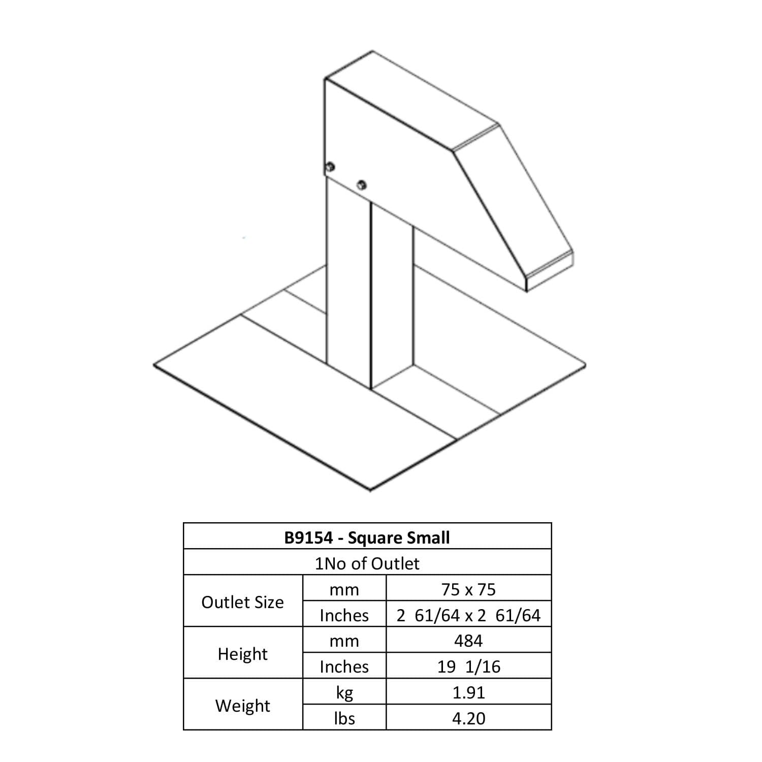 Swan Neck Square Small 75 x 75 B9154