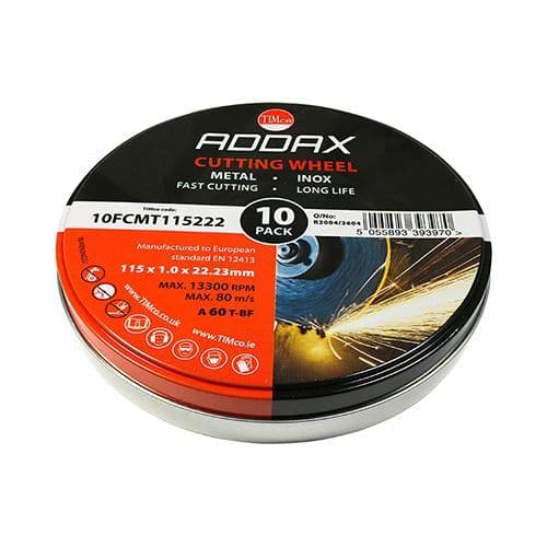 Timco Addax INOX Cutting Disc 115 x 1.0 x 22.23 Tin of 10