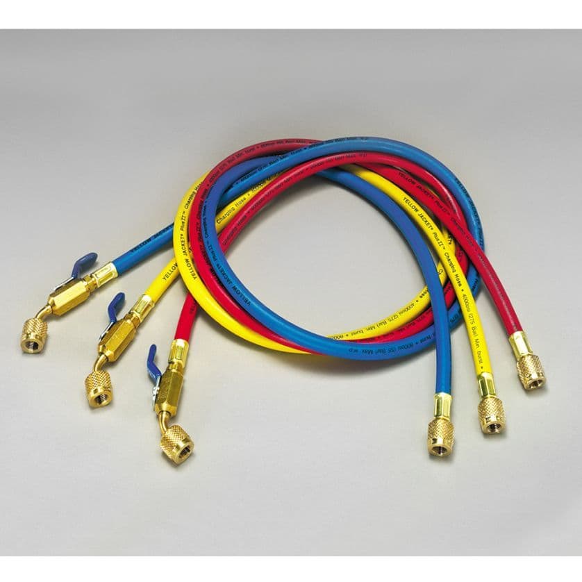 Yellow Jacket Plus II 1/4 Manifold Hoses 60 c/w Ball Valve